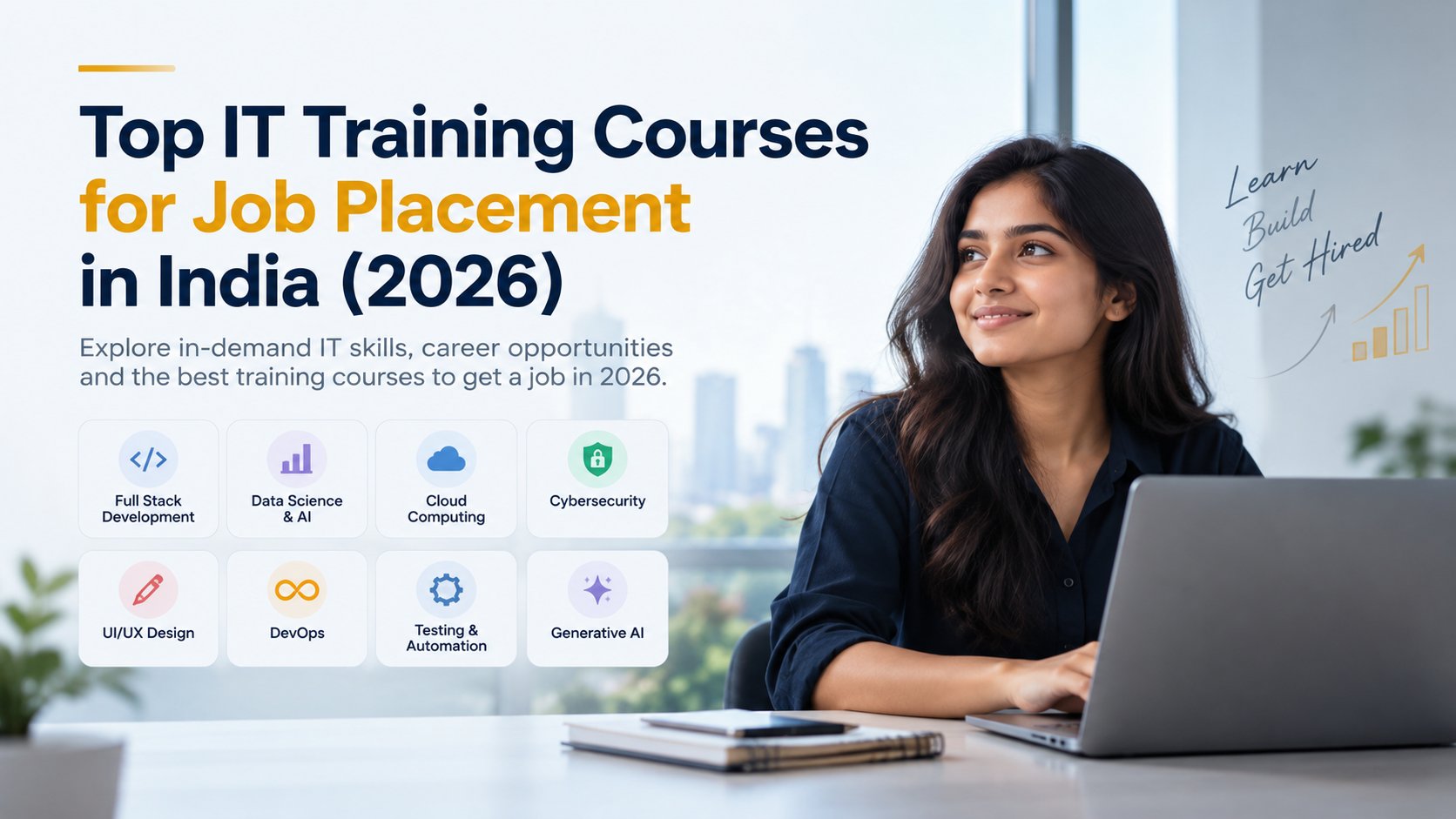 Top IT training courses for job placement in India, including full stack development, software testing, AI, data science and cloud computing